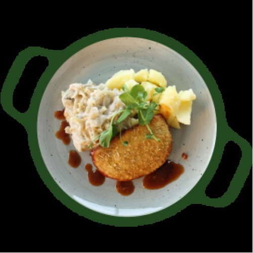 Cordon bleu vegetarisch met jus, witlof a la crème Aardappelpuree (vegetarisch) Cordon bleu vegetarisch met jus, witlof a la crème Aardappelpuree (vegetarisch)